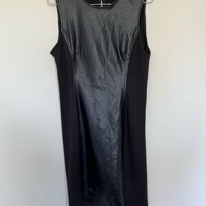 Calvin Klein Black Leather Panel Midi Dress
